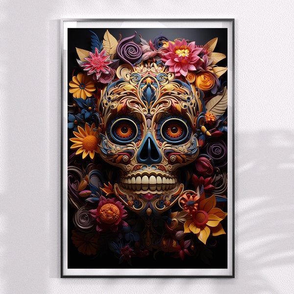 Mexican calavera printable poster, skull poster, Mexican decor dia de muertos, skull printable wall decor, skull art print, skull wall art