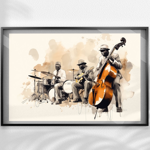 Affiche imprimable aquarelle de groupe de jazz, art de groupe de jazz, décoration murale de jazz, art mural de musique, art de groupe de jazz, impression de musique de jazz