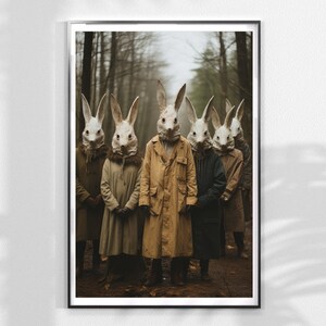 Creepy vintage bunny family costumes printable poster, vintage spooky poster, bunny family, vintage creep portrait, vintage poster, antique