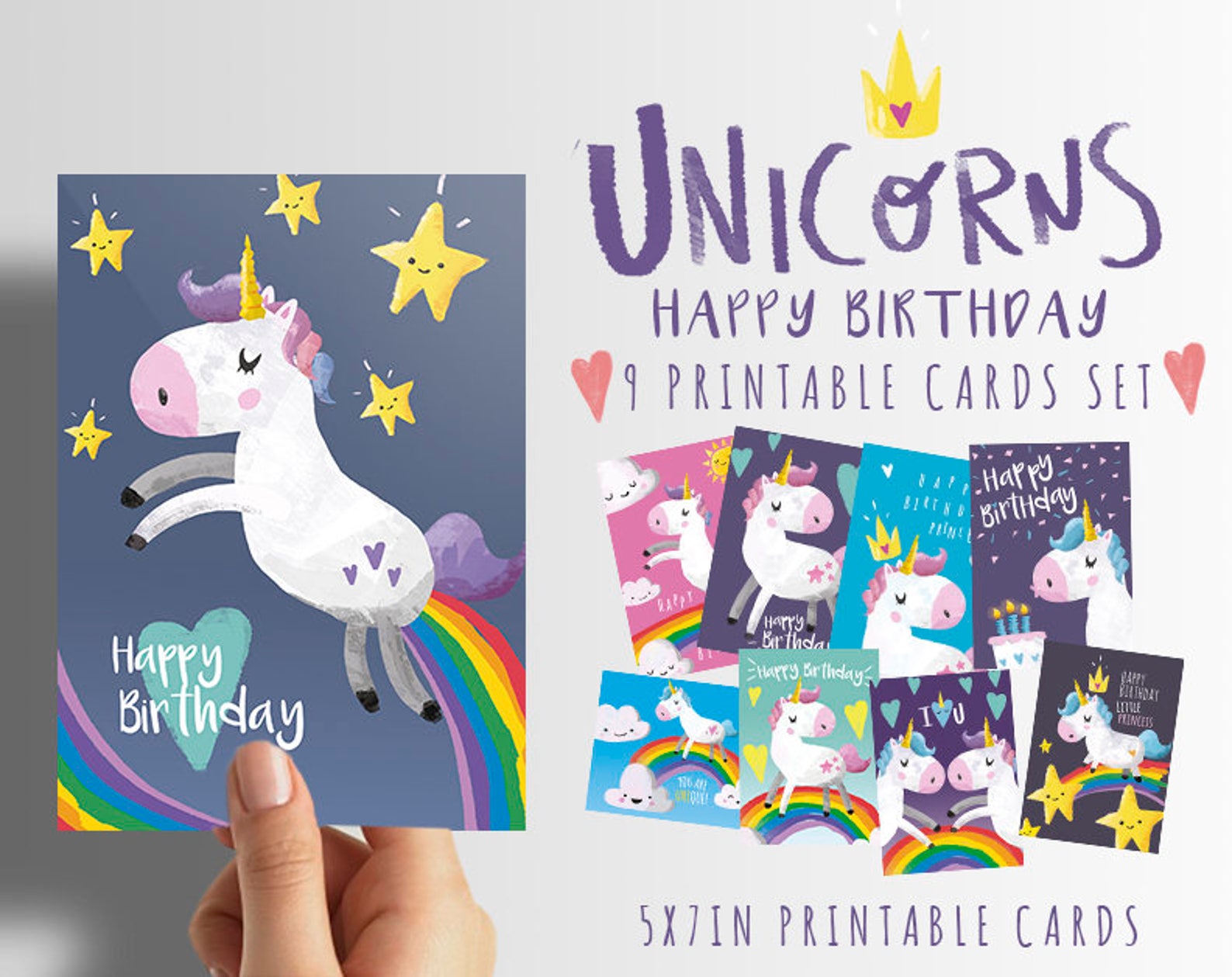 Alles Gute zum Geburtstag Einhorn 9 druckbare Karten set 50 OFF