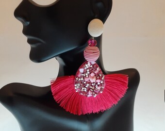 Pink Hot Stone Mountain Blinged Out Earrings