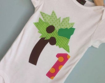 Chica chica boom boom inspired birthday shirt with name. First birthday, 1st birthday, one shirt, one shirt, book themed party, palm tree