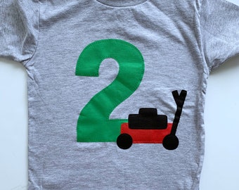 Lawn mower 2nd birthday shirt.  Push mower birthday shirt. Lawn party. Second, third, any age. Grass, lawn, riding mower, push mower