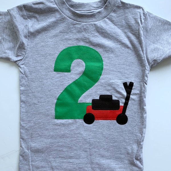 Lawn mower 2nd birthday shirt.  Push mower birthday shirt. Lawn party. Second, third, any age. Grass, lawn, riding mower, push mower