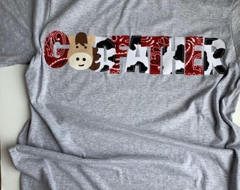 GODFATHER or any name coordinating shirt for Barnyard themed birthday tee. Farm rodeo, horse themed, bandana, first birthday shirt