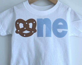 Pretzel themed first birthday shirt. ONE, gas station, Oktoberfest, 1st, any age customizable. Fast food, movie night, Octoberfest, German