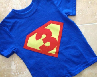 Superhero birthday shirt, Super hero party, third birthday shirt, boy birthday shirt, any age, shield, superhero shirt, boy birthday shirt