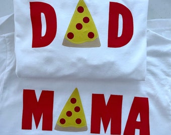 MOM, DAD or sibling coordinating shirt for Pizza Party birthday shirt, gender reveal, baby shower, pizzeria party, PIZZA our year, pepperoni
