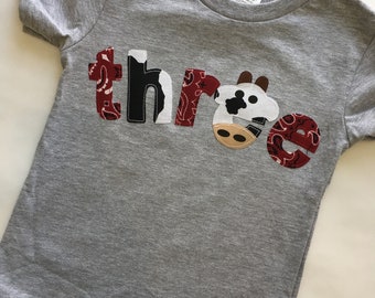 HOLY COW, I'm three, Barnyard themed three birthday tee. Farm party, cow themed, bandana, 3rd birthday party, third birthday shirt, rodeo
