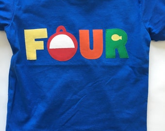 O-fish-ally FOUR birthday tee. Fishing themed birthday shirt. Bobber, fishing, boating, vacation, trip, birthday shirt. Any age. camping,