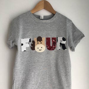 Horse themed FOUR birthday tee. Farm party, cow themed, bandana, four birthday shirt, 4th birthday party, fourth birthday shirt