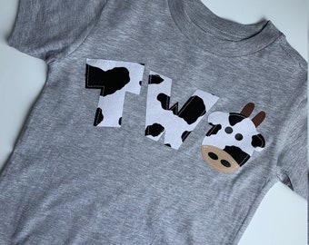 Barnyard themed TWO birthday tee. Farm party, cow themed, cow print, milk cookies, first birthday party, second birthday shirt