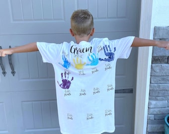 Class of 2038, Class of 2039, Kindergarten, First Day of School, Last Day of School, Graduation, Grow with me shirt, handprint shirt, 2040