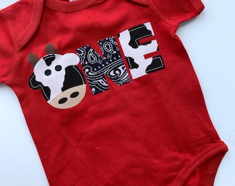 Holy Cow, I'm ONE blue bandana, Barnyard themed ONE birthday tee. Farm party, cow themed, bandana, first birthday shirt, first birthday blue