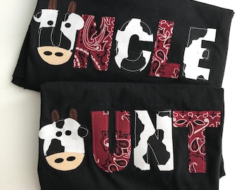 UNCLE, AUNT, etc. coordinating shirt for Barnyard themed ONE birthday tee. Farm party, cow themed, bandana, first birthday shirt