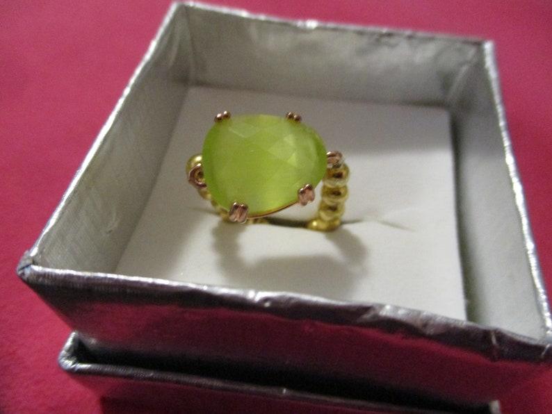 925 silver gold ring with green crystal