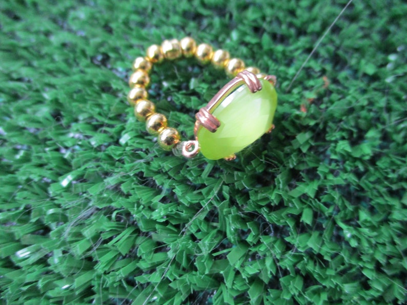 925 silver gold ring with green crystal