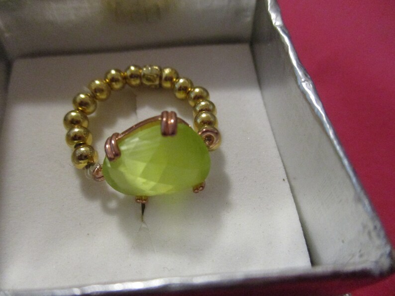 925 silver gold ring with green crystal