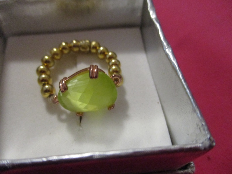 925 silver gold ring with green crystal