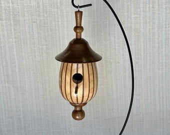 Miniature Ornamental Turned Wood Birdhouse with Stand