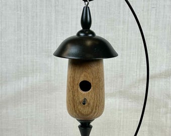 Miniature Ornamental Turned Wood Birdhouse with Stand