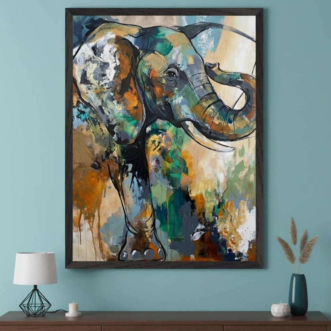 Elephant Abstract Colorful Wall Art, Modern Wildlife Home Decor ...