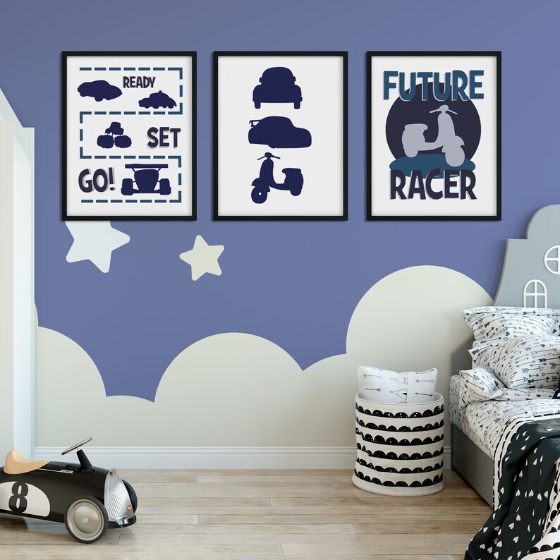 Nursery Wall Art Canvas Wall Art Race Car Wall Decor Racing Themed Wall Art Set Kids Wall Hangings Future Racer Kids Wall Art