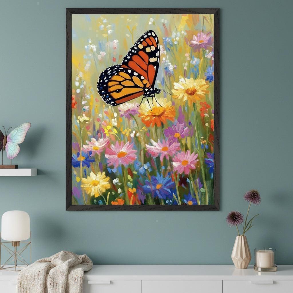 Monarch Butterfly Vibrant Wings Wall Art, Wildflower Meadow Decor ...