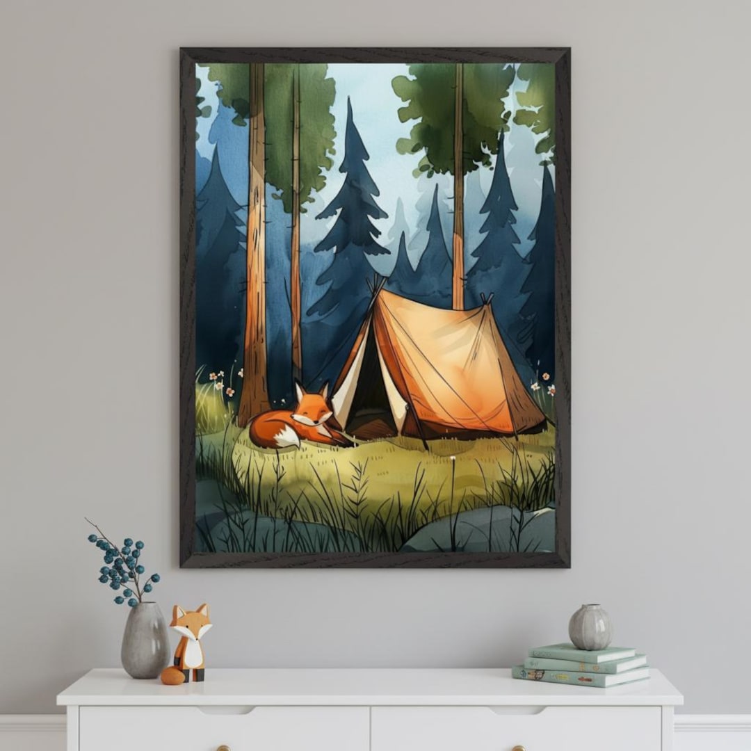 Fox Hill Farms アートプリント 額装品 Fox Wall Art, Camping Woodland, Nursery Wall Decor, Watercolor