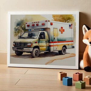Ambulance Wall Art for Kids Rooms, Ambulance Wall Decor, Poster for Kids Bedroom or Playroom, Ambulance Canvas, Ambulance Framed Poster
