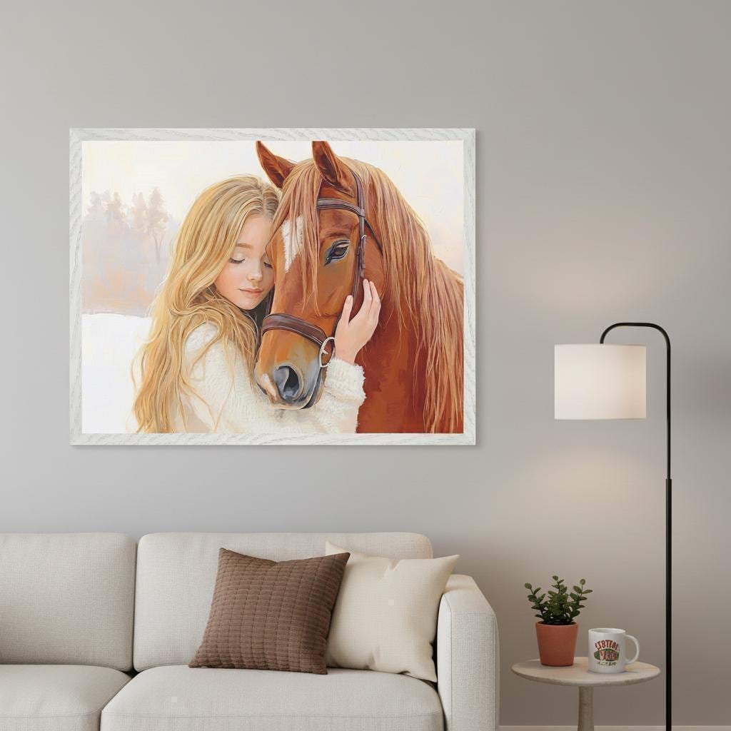 Girl and Horse Wall Art, Winter Nursery Decor, Equestrian Print