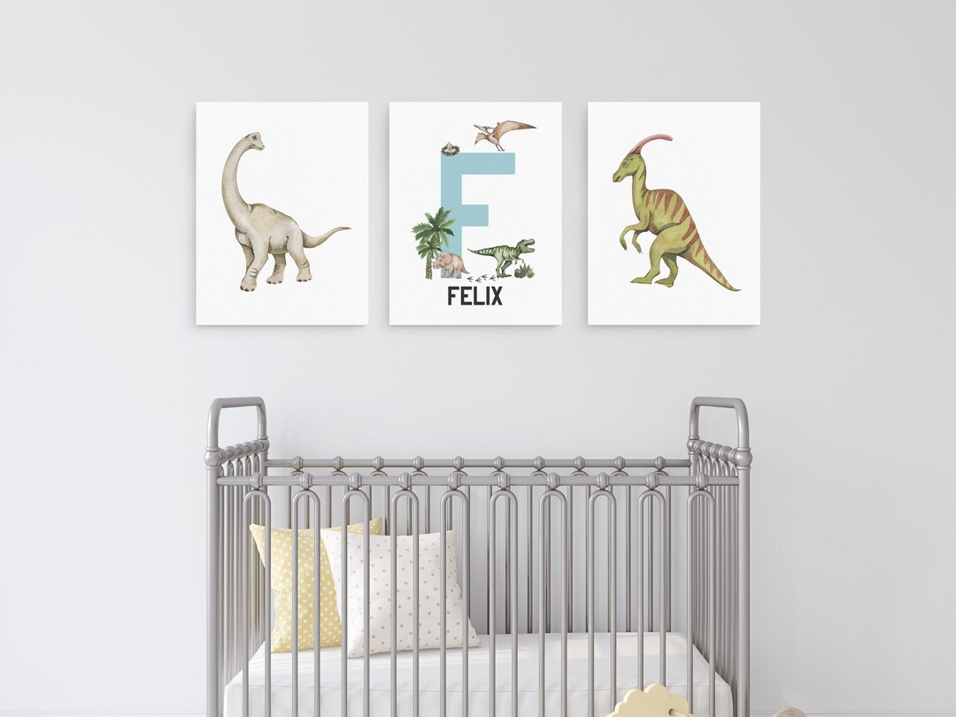 Dinosaur Nursery Wall Art Set of 3, Dino Poster, Personalized Dinosaur ...