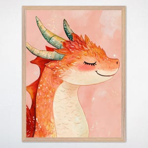 Dragon Wall Art, Whimsical Rainbow Nursery Decor, Dragon Canvas, Fantasy Framed Poster, Gender-Neutral Kids Room, Magical Dragon Decor