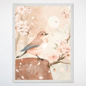 Whimsical Bird Nursery Art: Pastel Spring Blossoms, Gender Neutral Decor