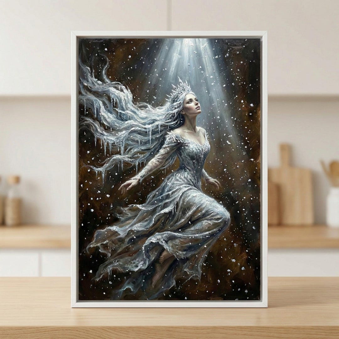 Winter Queen Ethereal Glow Wall Art, Ice Goddess Fantasy Decor, Snow ...