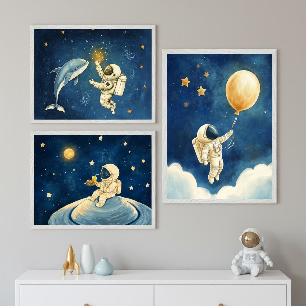 Tableau Mural Abstrait Psychédélique Astronaute - 5 Pièces Sur Toile - Prêt à Accrocher - Neuf