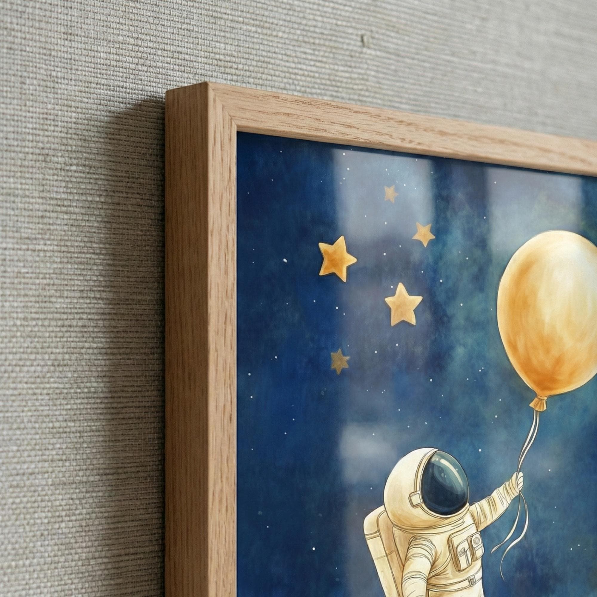 宇宙飛行士の額入りウォールアート：遊び心のある宇宙の風景、子供部屋 
