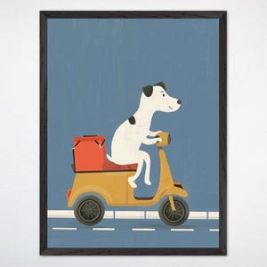 Dog Car Travel Wall Art - Playful Kids Room Puppy Adventure Truck Canvas Print, Cute Animal Car Decor, Nursery Framed Poster, Bark & Ride