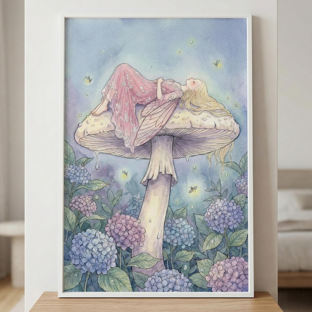 Mushroom Fairy Artwork, Enchanted Forest Wall Decor, Whimsical ...