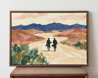 Golfers Silhouette Watercolor Style Wall Art, Desert Landscape Golf Print, Sports Illustration For Office, Southwest Golf Decor, Golf Gift