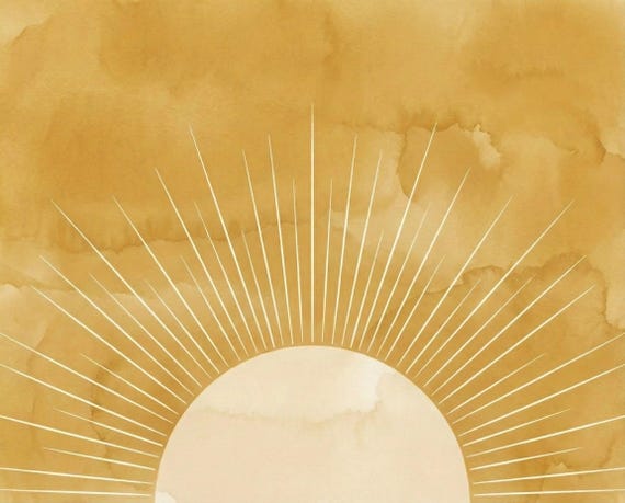 Radiating Golden Sunburst Living Room Wall Art, Minimalist Boho