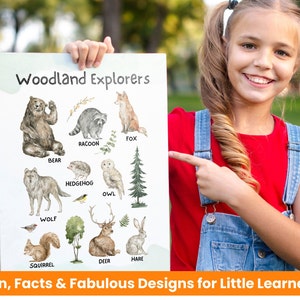 Poster del bosco, decorazione da parete per la cameretta dei bambini, tema della foresta per bambini, neonati e camerette / Arte educativa di genere neutro, per maschi e femmine