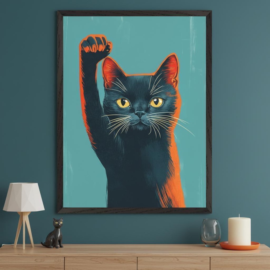 Black Cat Protest Fist Wall Art, Activist Pet Decor, Social Justice Cat ...