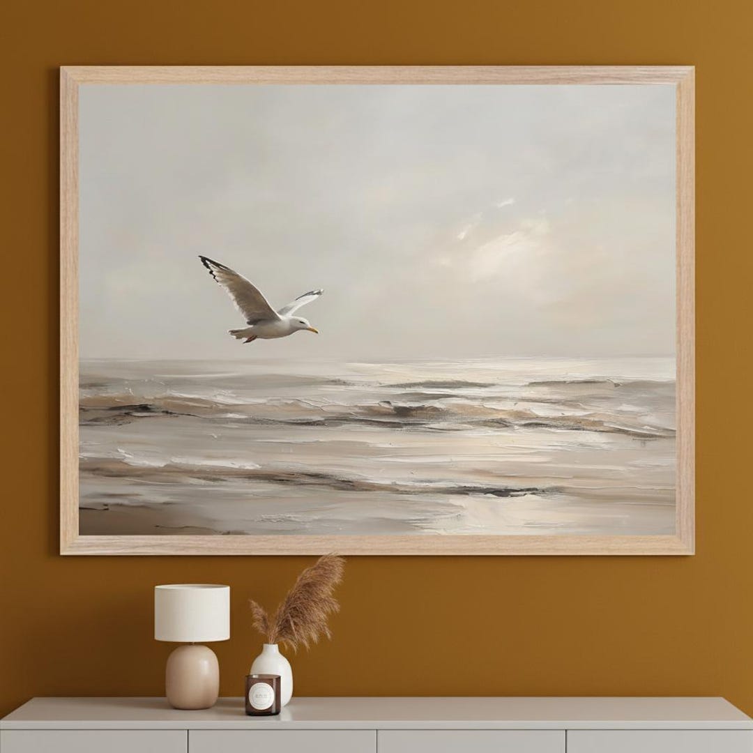 Seagull Textured Impasto Wall Art, Seascape Coastal Decor, Ocean Bird ...
