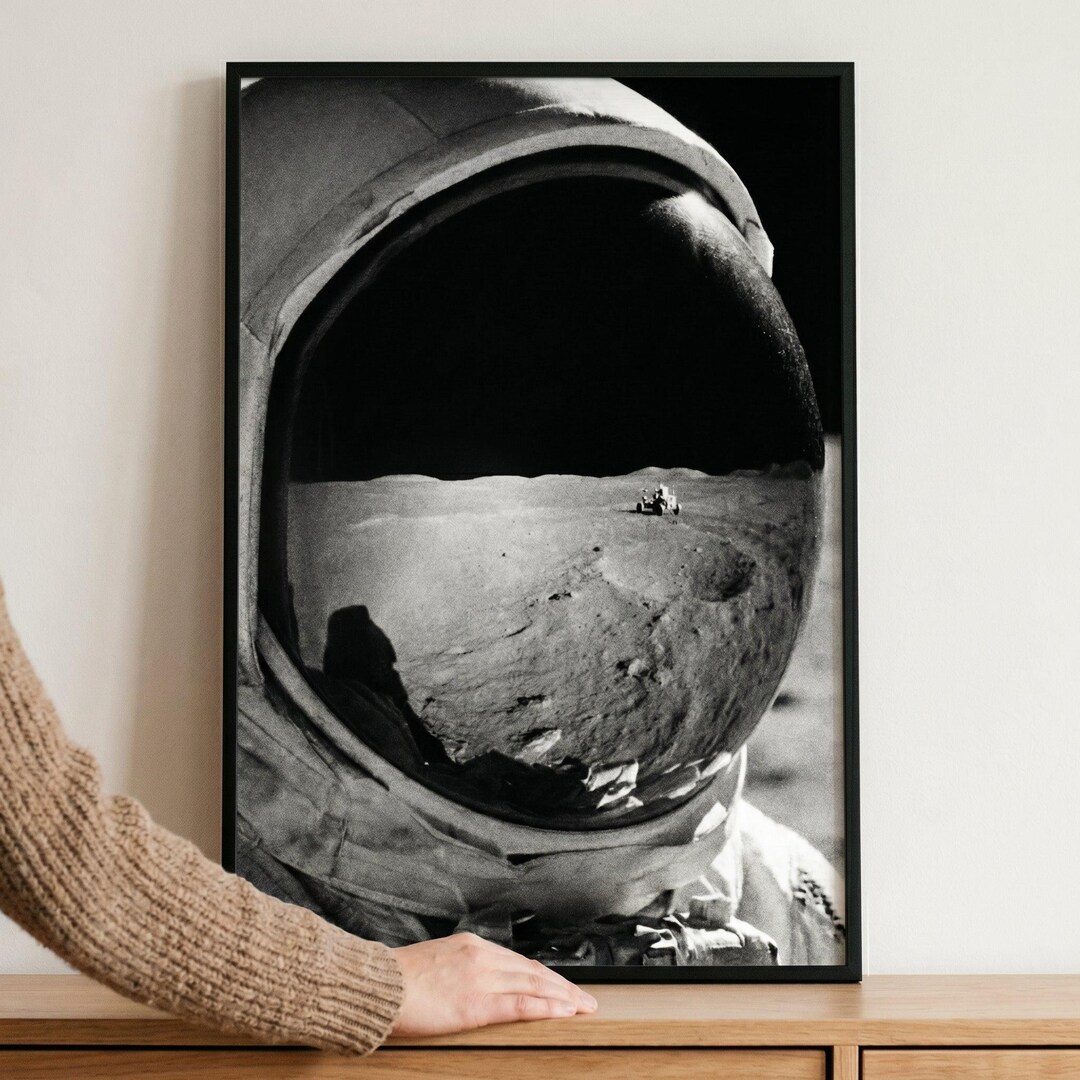 Vintage Lunar Landing Astronaut Wall Art, Black and White Moon Surface ...