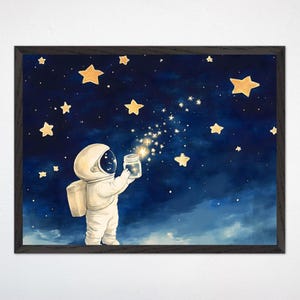 Astronaut Sterne Wand Kunst Leinwand, Astronaut Kinderzimmer Dekor, Galaxie gerahmte Poster, Kinderzimmer Weltraum Kunstwerk, Gender-Neutrale Sternennacht