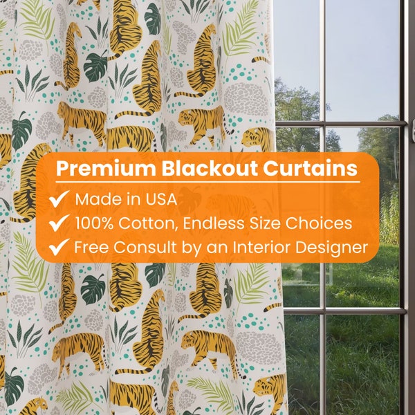 Tiger Decor Blackout Curtains | Great for Living Room, Bedrooms, Nursery and Playrooms | Premium Quality, Made to Order in the USA