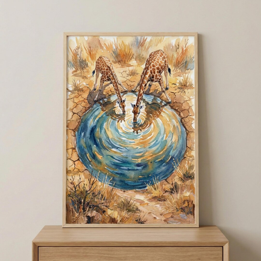 Safari Giraffe Wall Art, Watercolor Savanna Nursery Decor, Wildlife ...