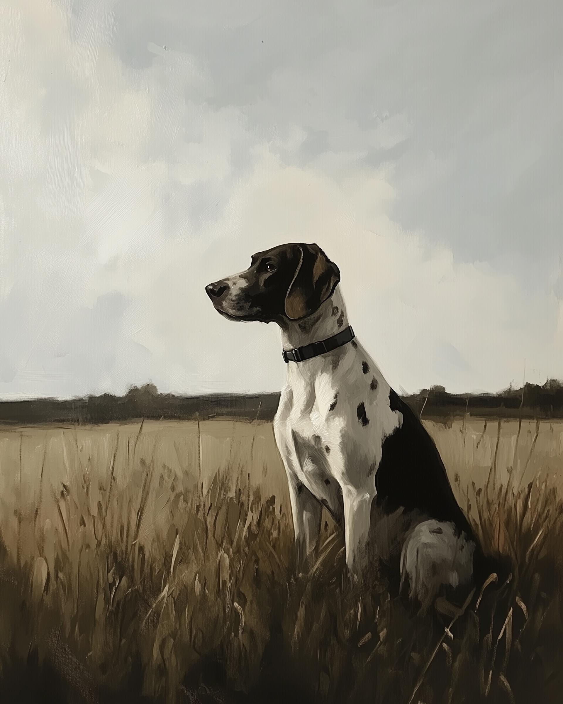 English Pointer Rustic Field Wall Art, Hunting Dog Portrait Print