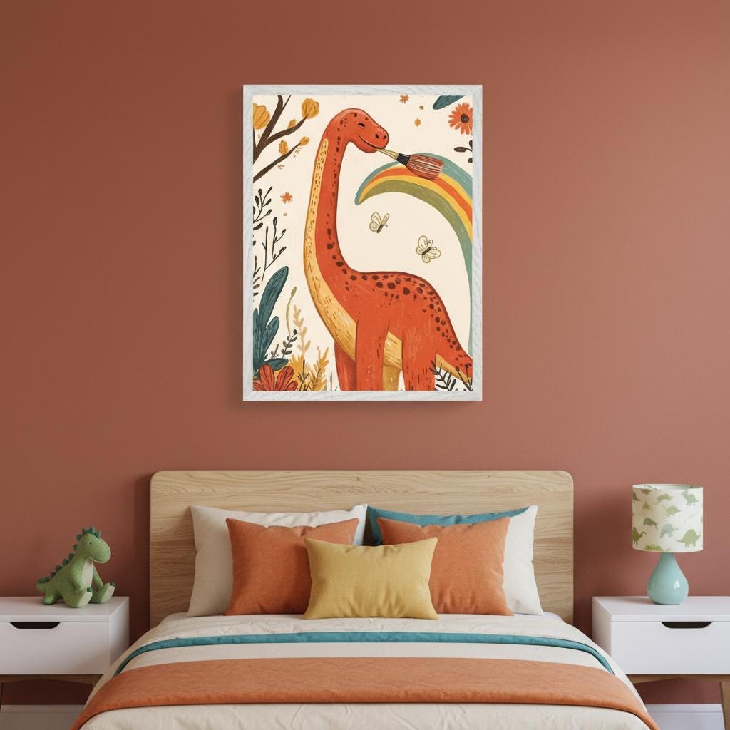 Rainbow Dinosaur Nursery Art Prints - Set Of 6 Unframed 8x10" Watercolor Posters